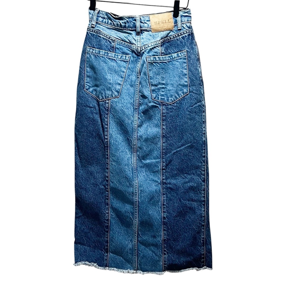Spell Blue Daisy Patchwork Denim Midi Skirt S - Picture 5 of 9